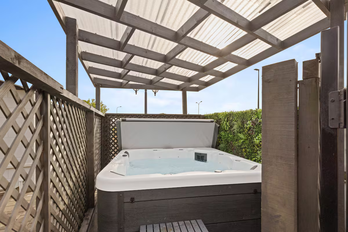 Private outdoor spa and BBQ area